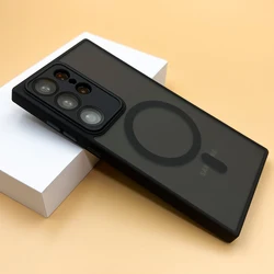 Matte Translucent Shockproof Lens Protector Case with Magnetic Wireless Charging Compatibility - S24 Ultra (Black)