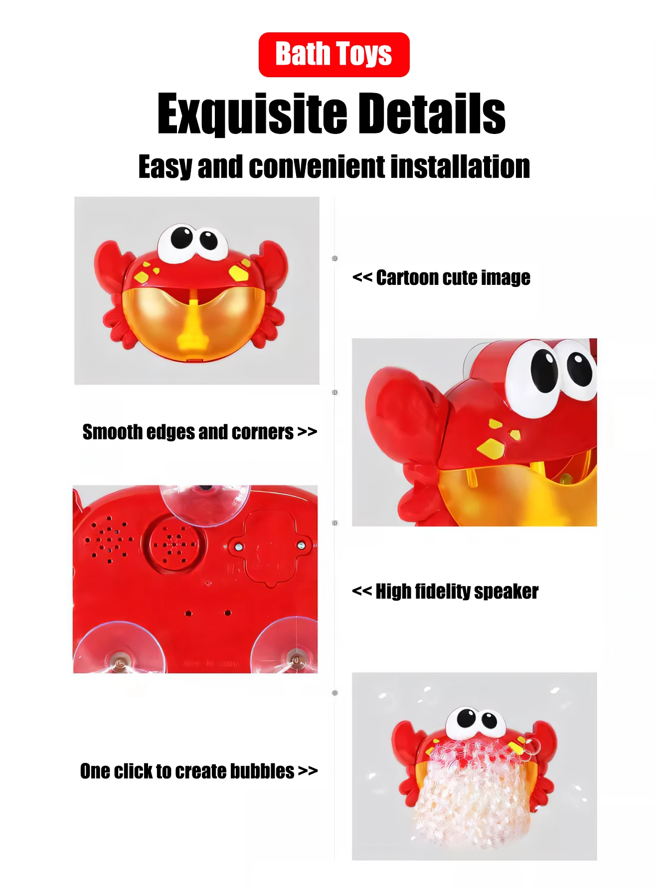 1pcs Kids Red Crab Spit Bubble Machine Baby Bath Toys Kids Bathtub Water Play with Music,Surprise Gift for Boys Girls 6