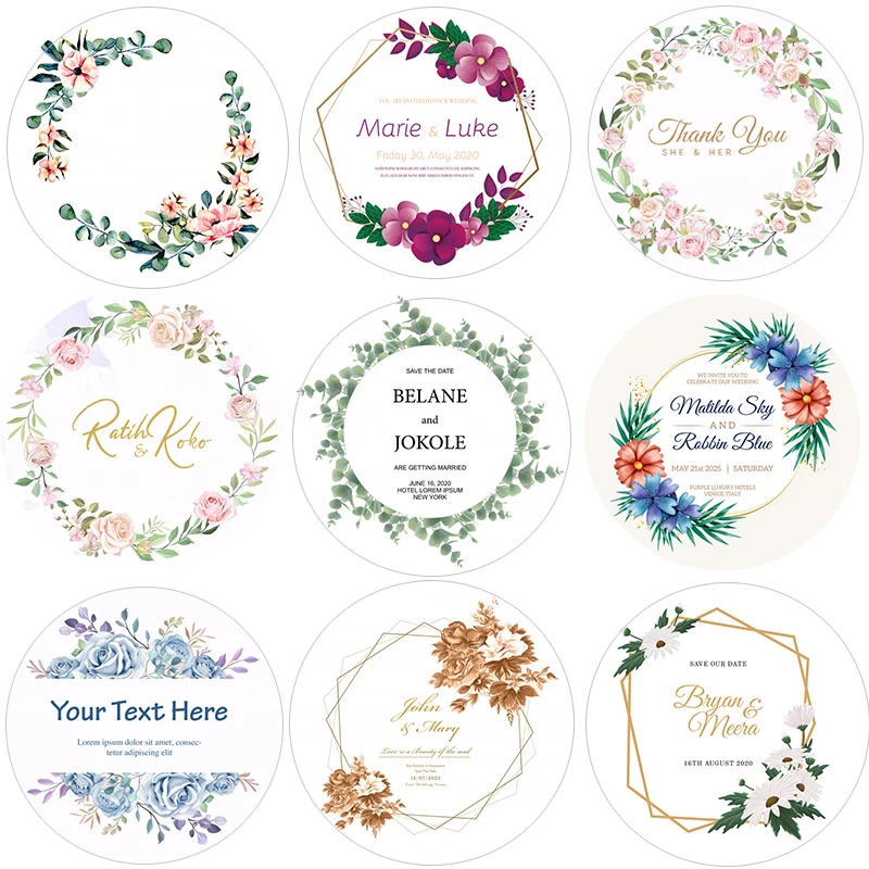 Description Picture 4 of item80 Pieces 3.5cm Custom Add Your Name and Date Wedding Flower Stickers Invitation Seals Candy Gift Box Paper Label