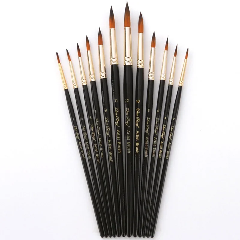 12pcs Paint Brushes Set Professional Paint Brush Round Pointed Tip