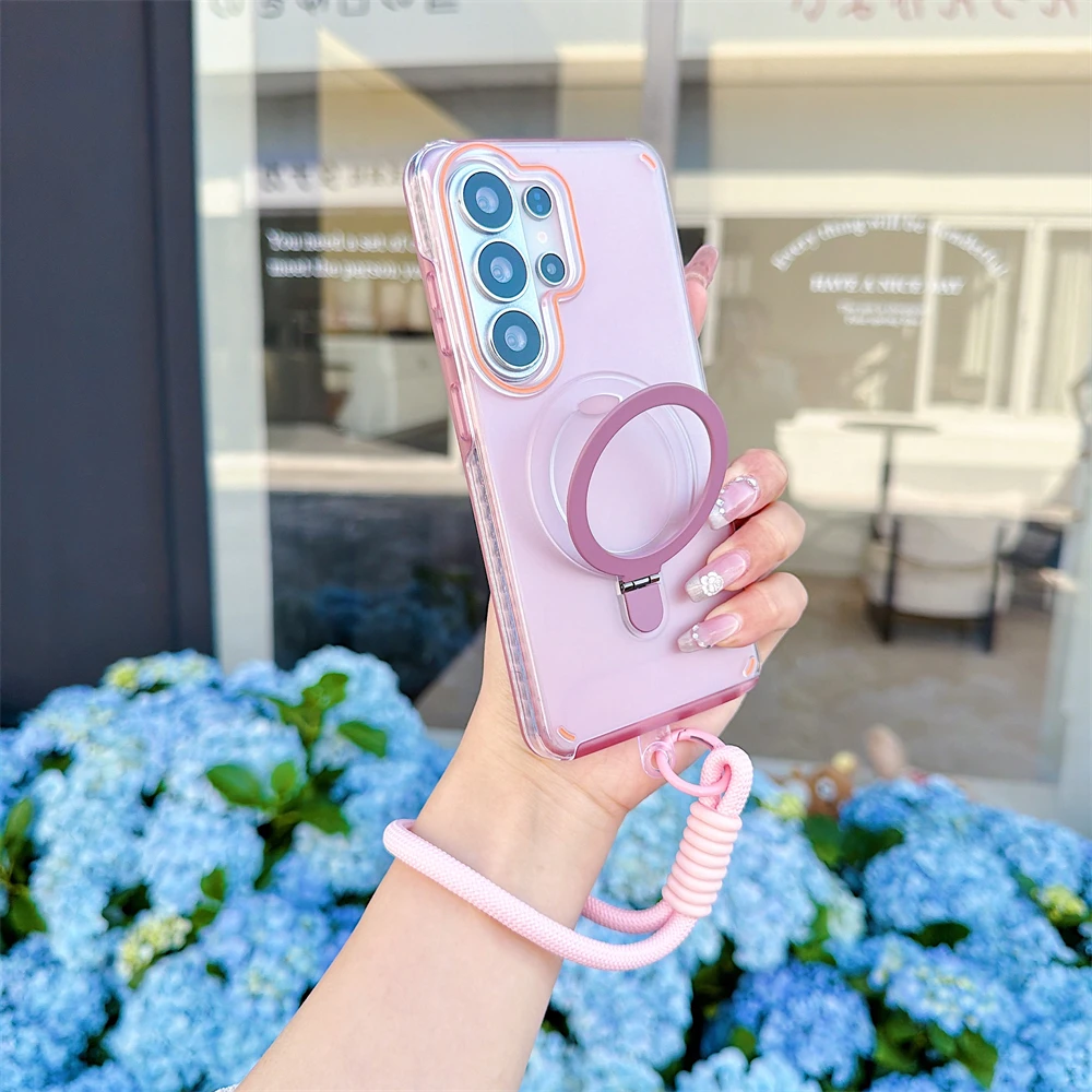 Laser 2-in-1 Magnetic Bracket Wrist Strap Case - Acrylic Shockproof Soft Cover