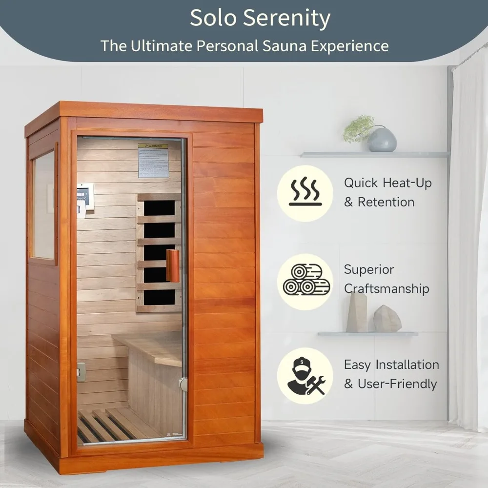 Far Infrared Sauna for Home One Person Wood Sauna 800W/110V Low Emf Dry Saunas Indoor Sauna Room with Tempered Glass Door 2