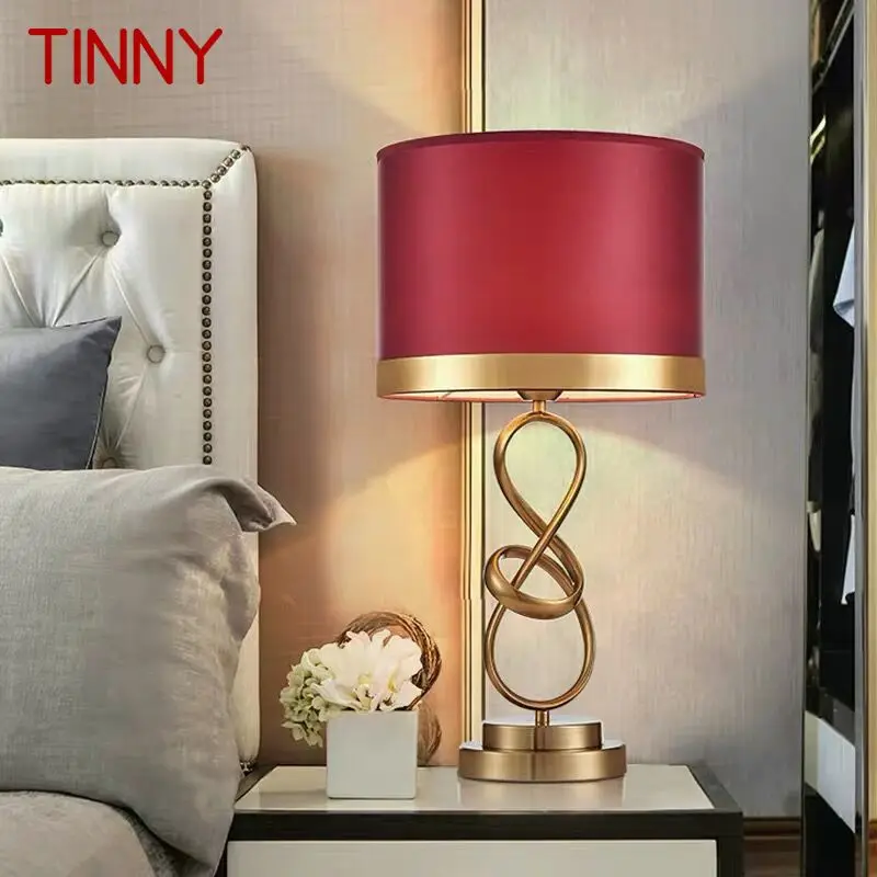 

TINNY Modern Creative Table Lamp Vintage LED Simple Red Lampshade Bedside Desk Light for Home Living Room Bedroom