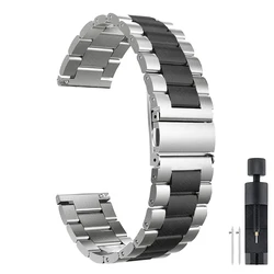 Premium Stainless Steel Watch Strap, 20mm & 22mm, Adjustable Metal Band - 22mm (Silver black)