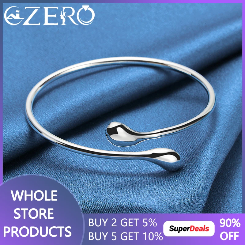 ALIZERO925SterlingSilverWaterDropBangleBraceletForWomenLady