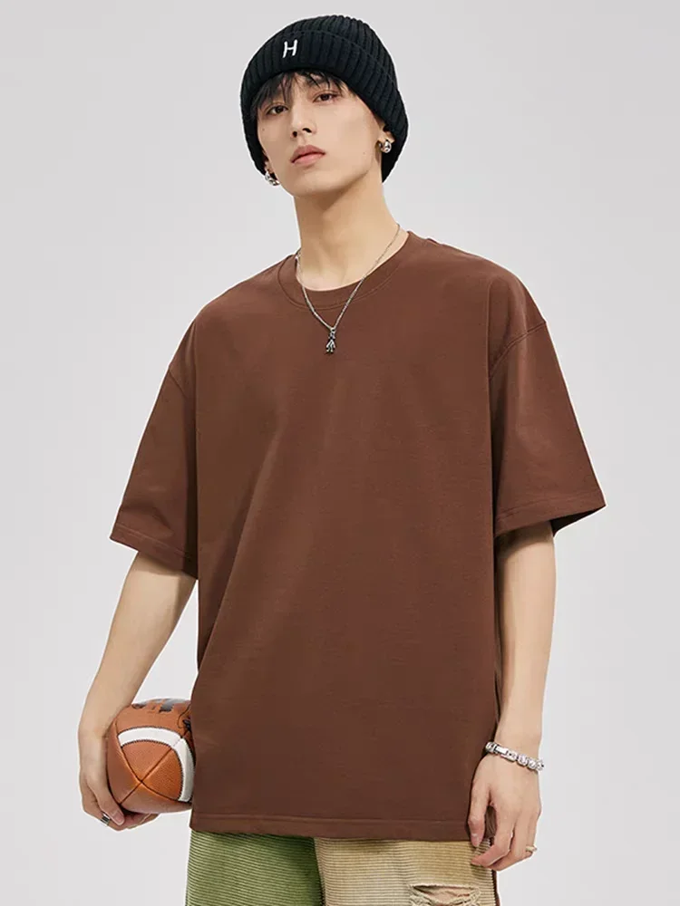 300gsm Cotton Summer T-shirts Men Korean Fashion O-Neck Short Sleeve Solid Color Casual Unisex Basic Tees Oversized Tshirt men cotton t shirt