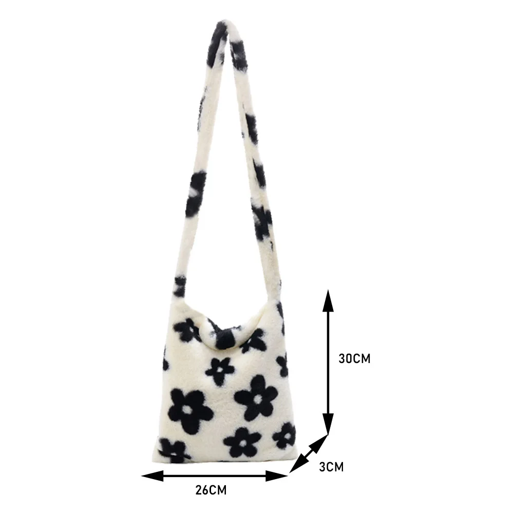 Plush Fluffy Shopper Bags for Women 2022 Winter Soft Flower Print Shoulder Crossbody Bag Cute Purses and Handbag For Ladies Tote