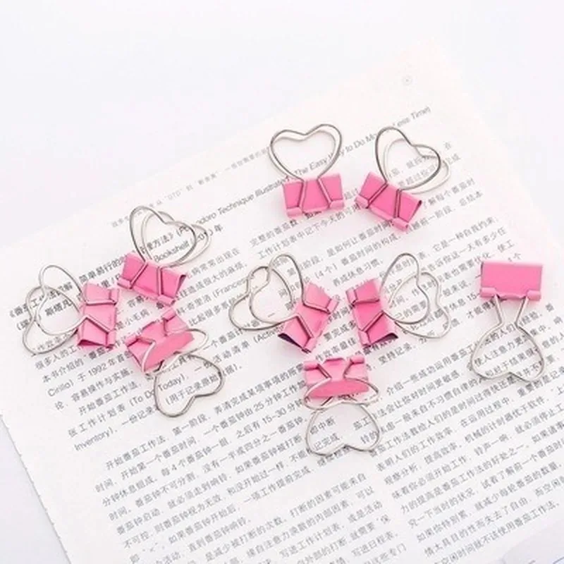 10PCS Binder Clip Heart Shape Metal Binder Clips Photos Tickets Notes Letter Paper Clip Office Study Binder Clips