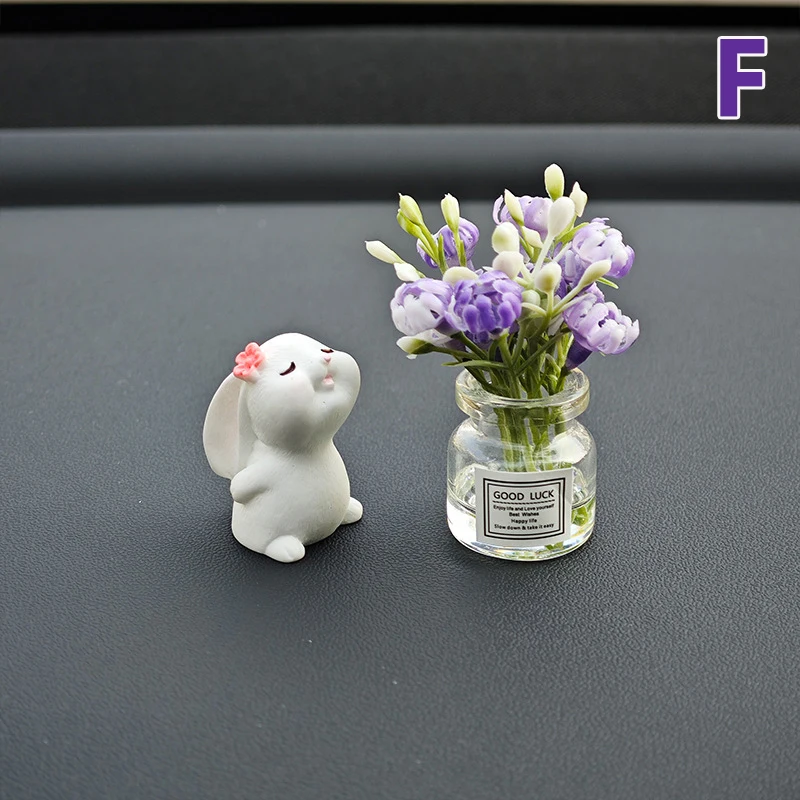 Charming Rose Flower Vase and Rabbit Car Decoration Ornaments