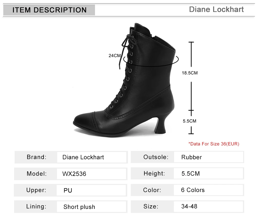 Women’s Steampunk Victorian Ankle Boots – Lace-Up High Heels, Pointed Toe, Thick Sole Short Boots 6