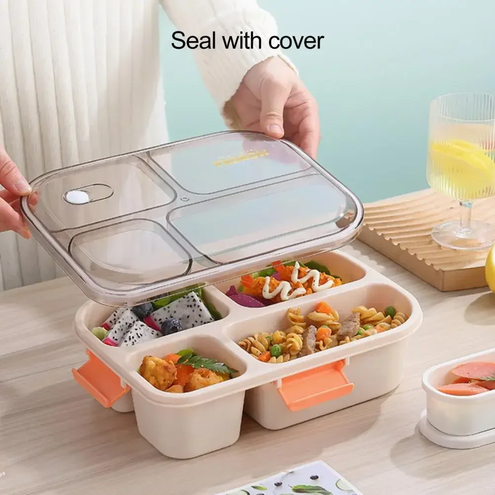 Lunch Container 1 Set 1100/1550ML Bento Box 3/4 Grids Good Sealing Buckle Closure Heat Resistance Fresh-Keeping Microwavable Off 1