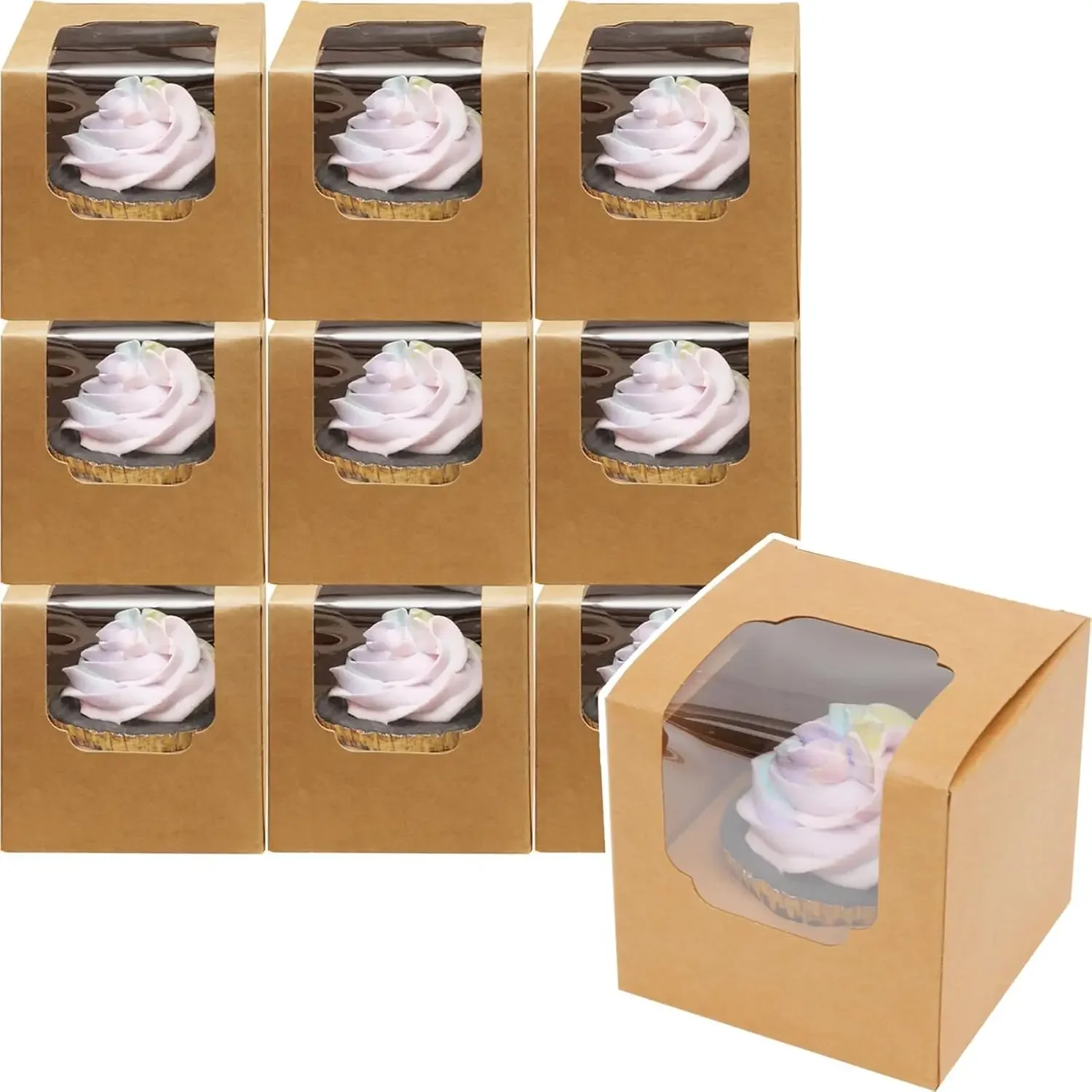 10/20/30pcs Single Cupcake Boxes with Insert and Clear Window, Foldable Paper Muffin Co... - SKU SCIW1131 - UGI Packaging