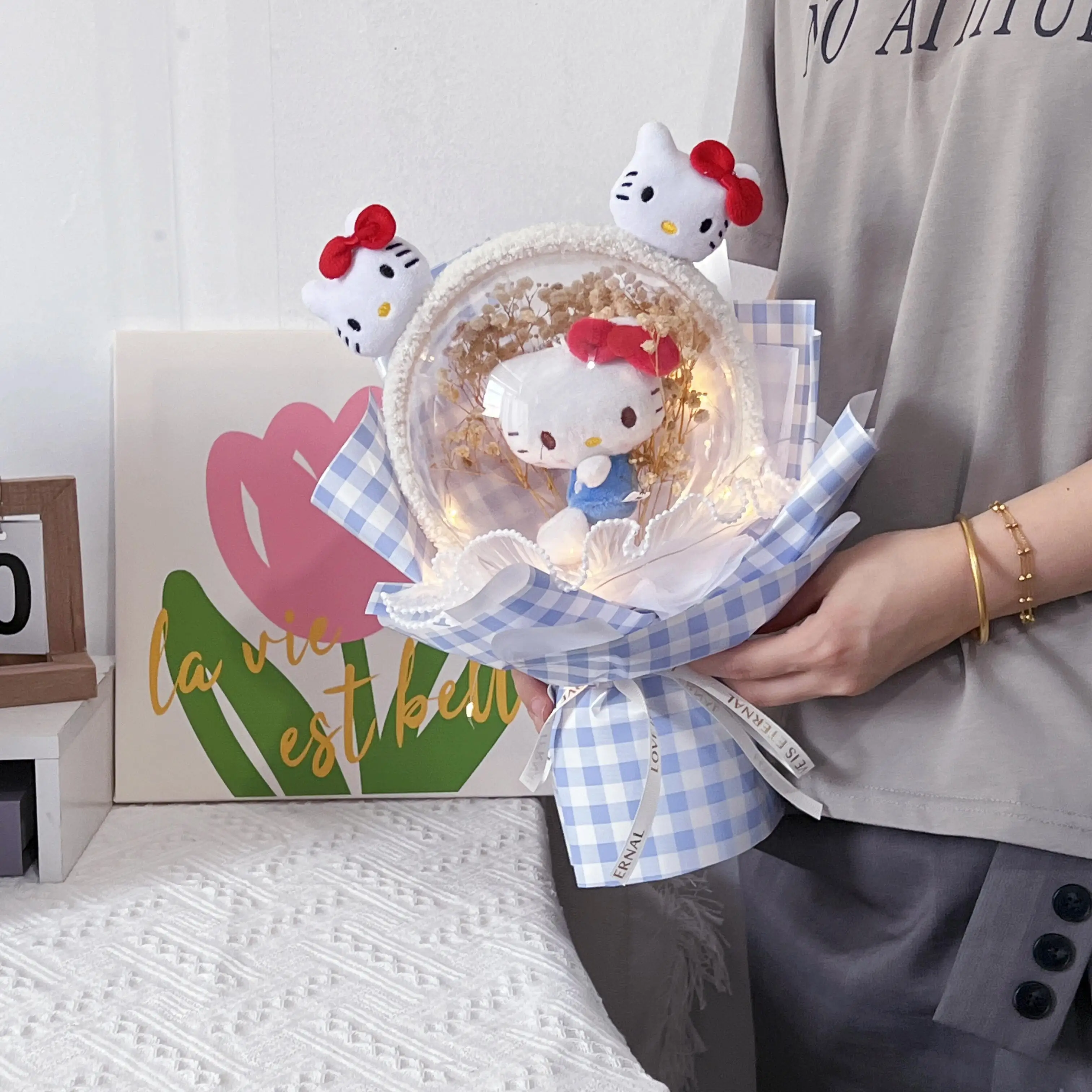 Sanrio hello kitty buquê flores cinnamoroll kuromi minha melodia pom pom  purin brinquedo de pelúcia kawaii luz boneca meninas graduação presente -  AliExpress, image size:3024x3024