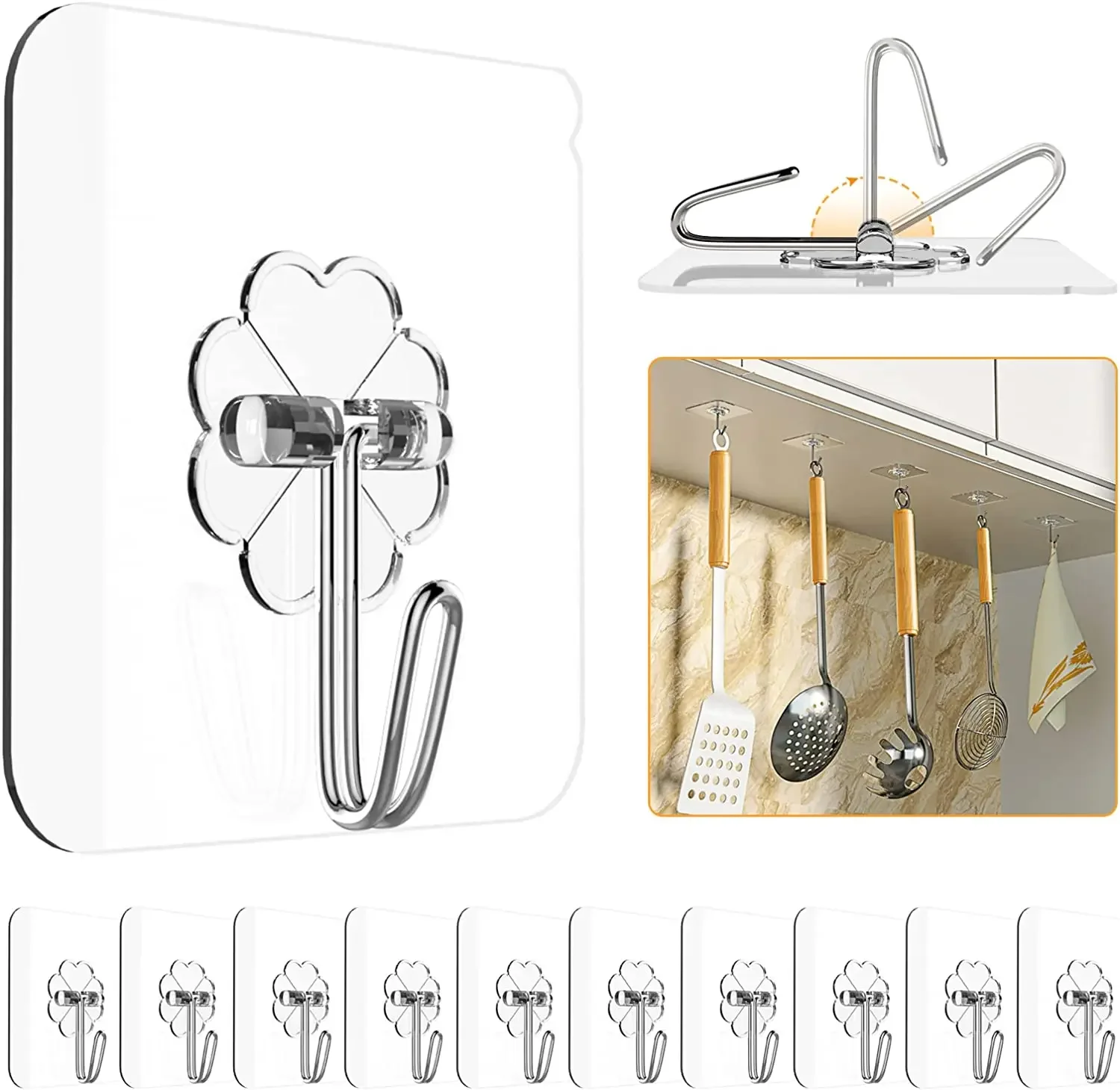

Adhesive Hooks for Hanging Heavy Duty Wall Hooks Sticky Hooks Waterproof Wall Hangers Without Nails Kitchen Bathroom Hooks
