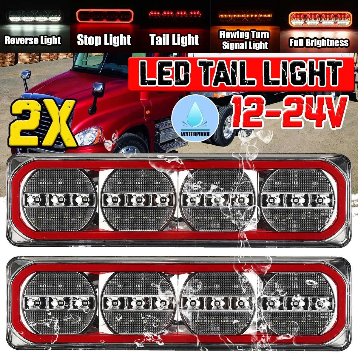 

1/2pcs LED Combination Tail Light For Car Truck Trailer Taillight Flowing Turn Signal Lamp Driving Reverse Stop Brake Light DRL