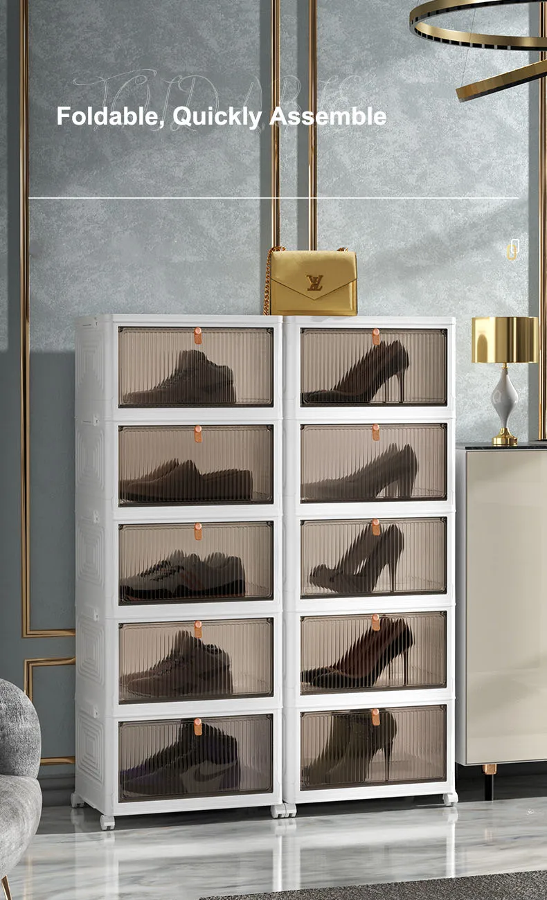 

Folding Transparent Door Shoe Box, Quickly Assemble Shoe Shelf with Wheels, Home Storage Box, New Arrivals