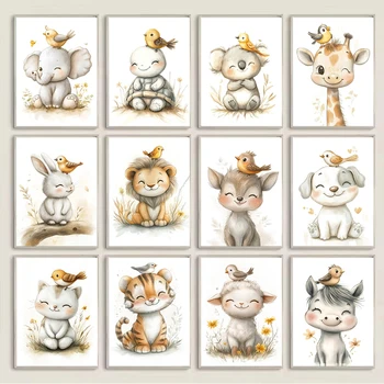 Illustrazioni di animali dei cartoni animati Poster Stampe Stile Boho Pittura su tela Immagine di arte della parete Soggiorno Casa Baby Room Nursery Decor