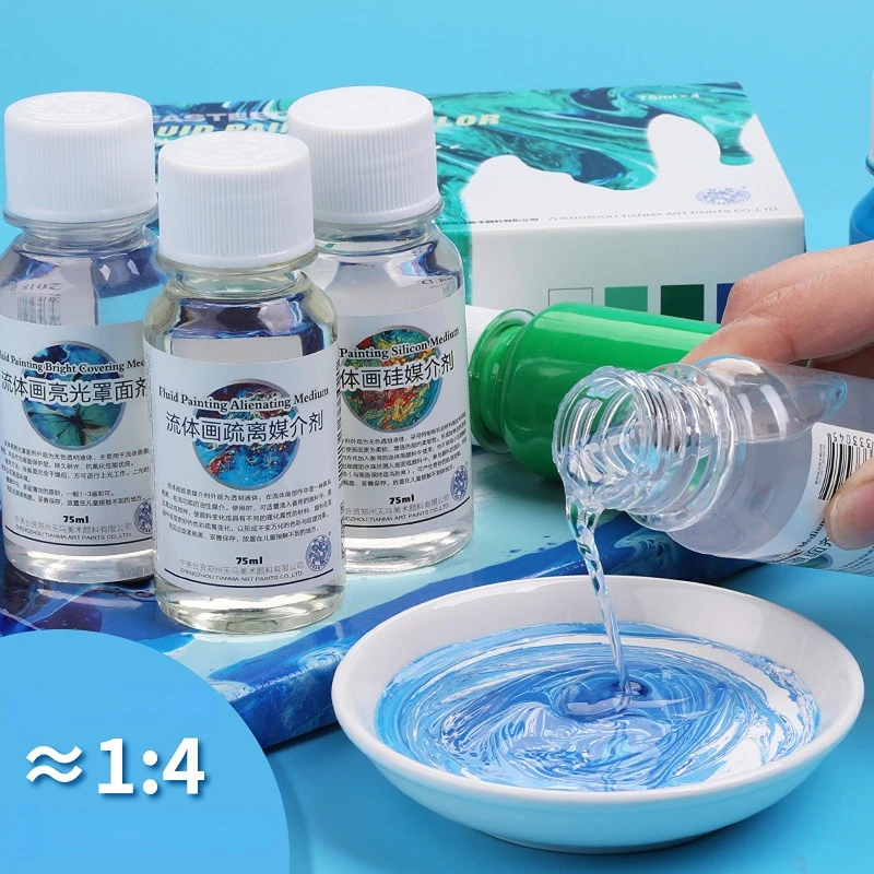 Fluid Painting Special Medium Agent Liquid Acrylic Paint Diy Flow Aid Silicone Oil Bright Media Art Painting Supplies 75ML