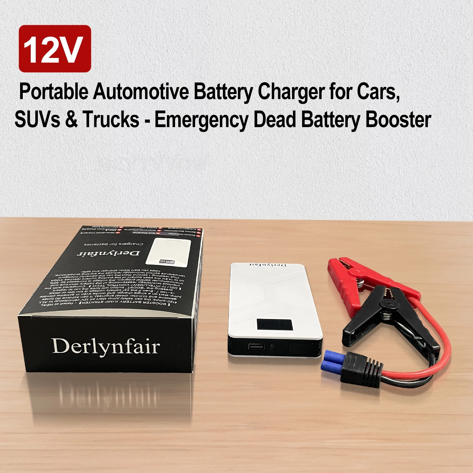 Derlynfair 12V Car Jump Starter with Digital Display - Portable Automotive Batte