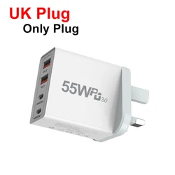 Universal Fast USB Charger with QC3.0 & Type C PD - UK Plug--55W