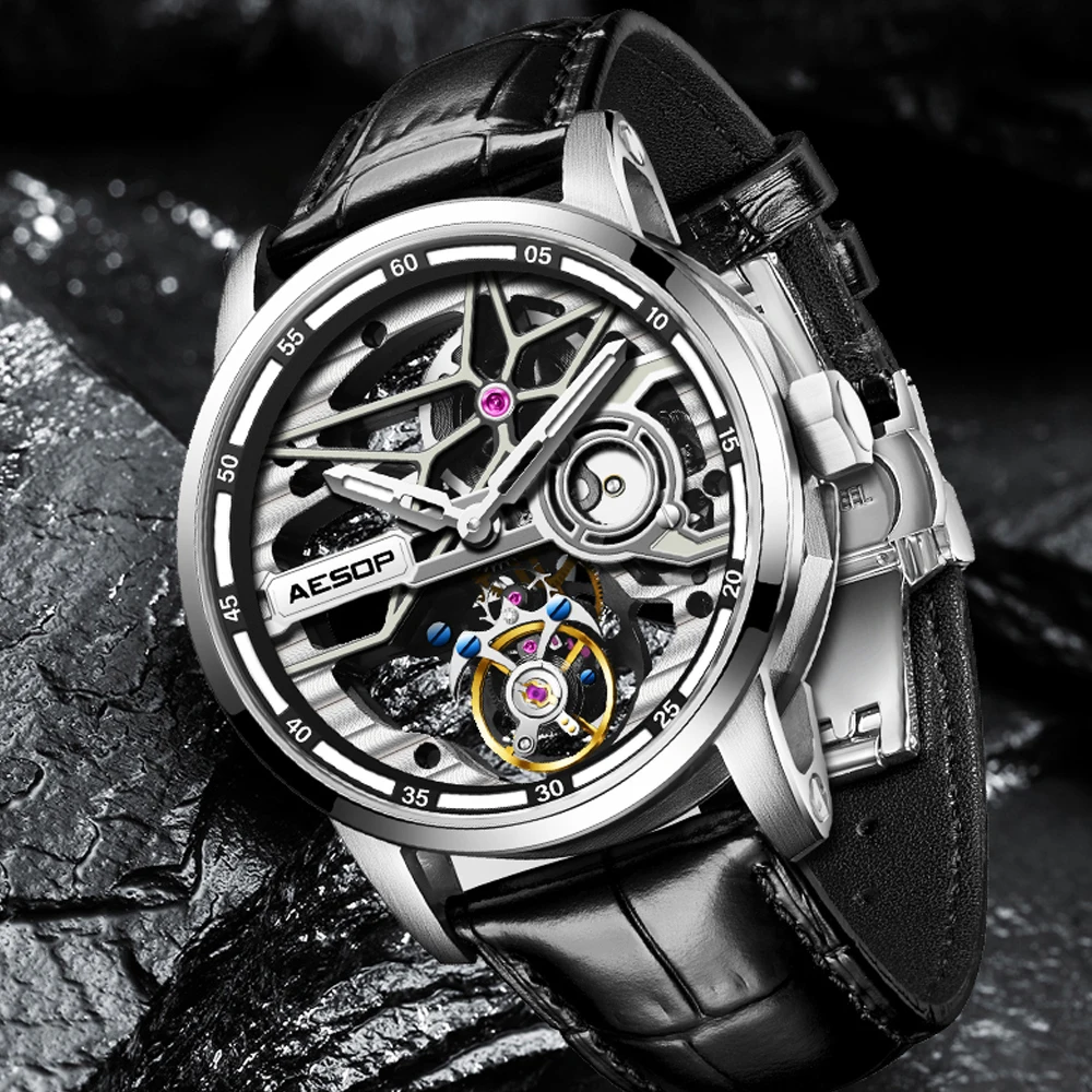 AESOP Men Flying Tourbillon Mechanical Full Skeleton Waterproof Watches Top Brand Luxury Watch for Men Sapphire With Diamond Man 2