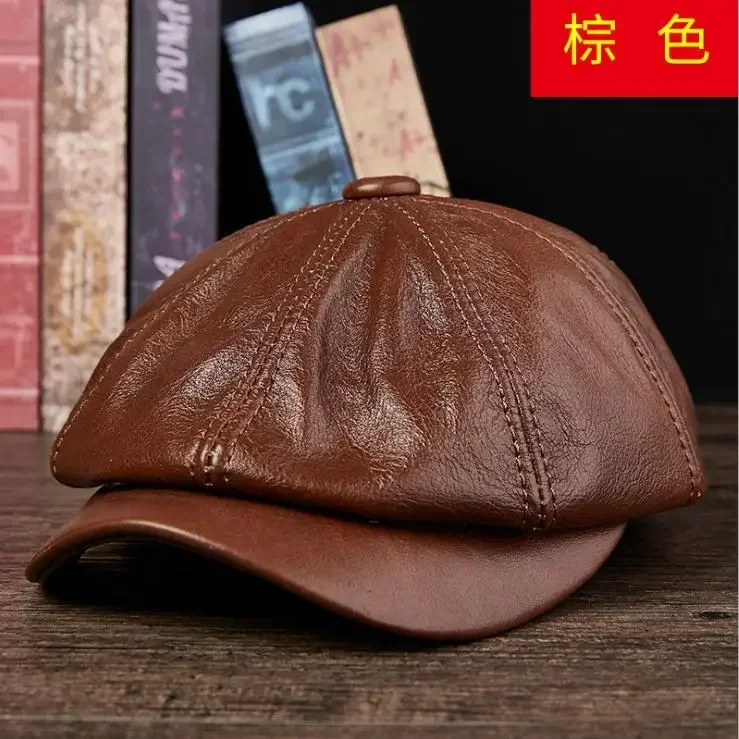 Genuine Leather Hat for Men Newsboy Caps Gorras Mujer Designer Hat Newsboy Hats Women Adult Leather Cap