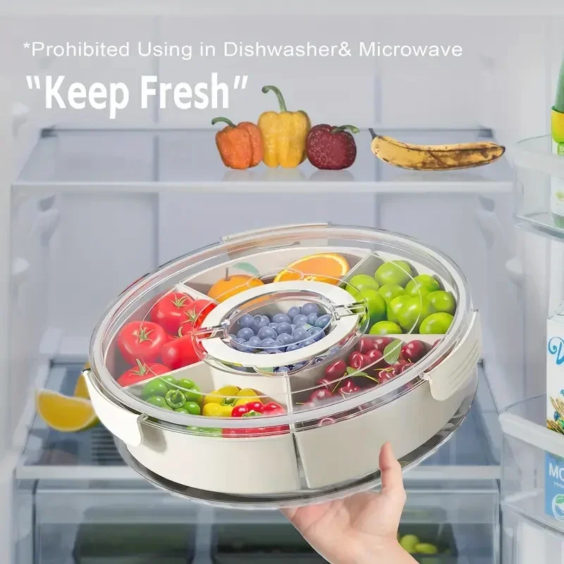 Rotating Snack Organizer Portable Snack Box Organizer Divided Serving Tray with Lid Clear Snackle Box Container for Fruits Candy 3