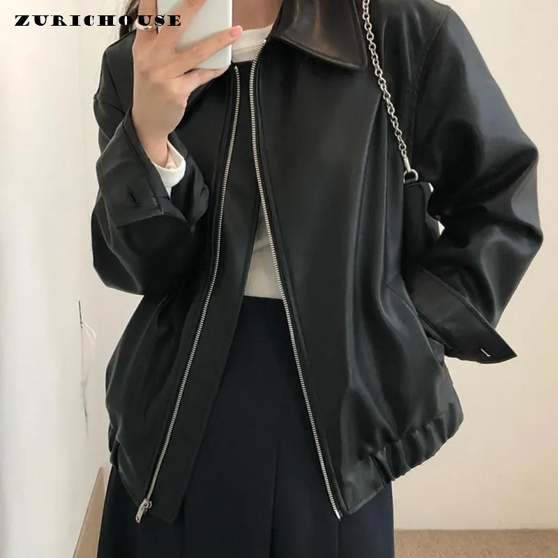 Faux Leather Jacket for Women Spring Autumn 2024 New Fashion Lapel Zipper Motorcycle Biker Jackets Outerwear кожаная куртка