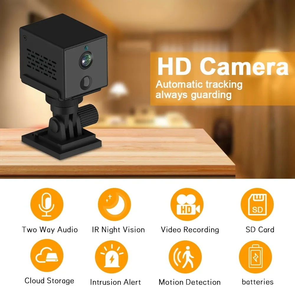 Smart Security Surveillance Camera 500W Pixel HD WiFi Home Surveillance Camera PIR Body Detection Two-Way Audio Mini