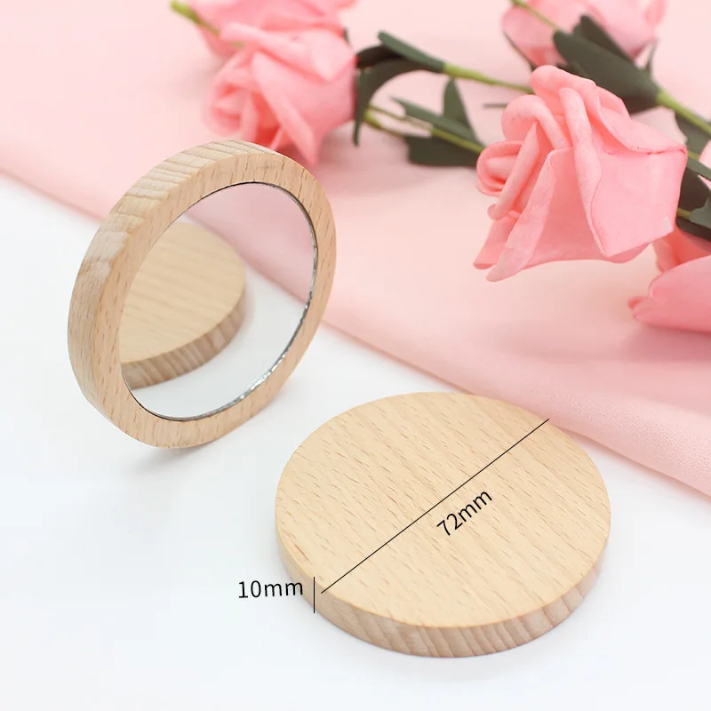 Makeup Mirror Simple Wooden Portable Mini Round 10Pcs