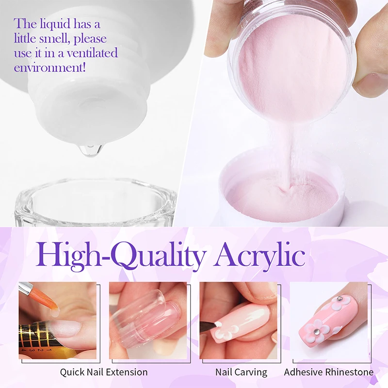 BORN PRETTY Acrylic Powder 30/10g Clear White Pink Acrylic Nail Professional Polymer for French Nail Extension No Need Lamp Cure 3