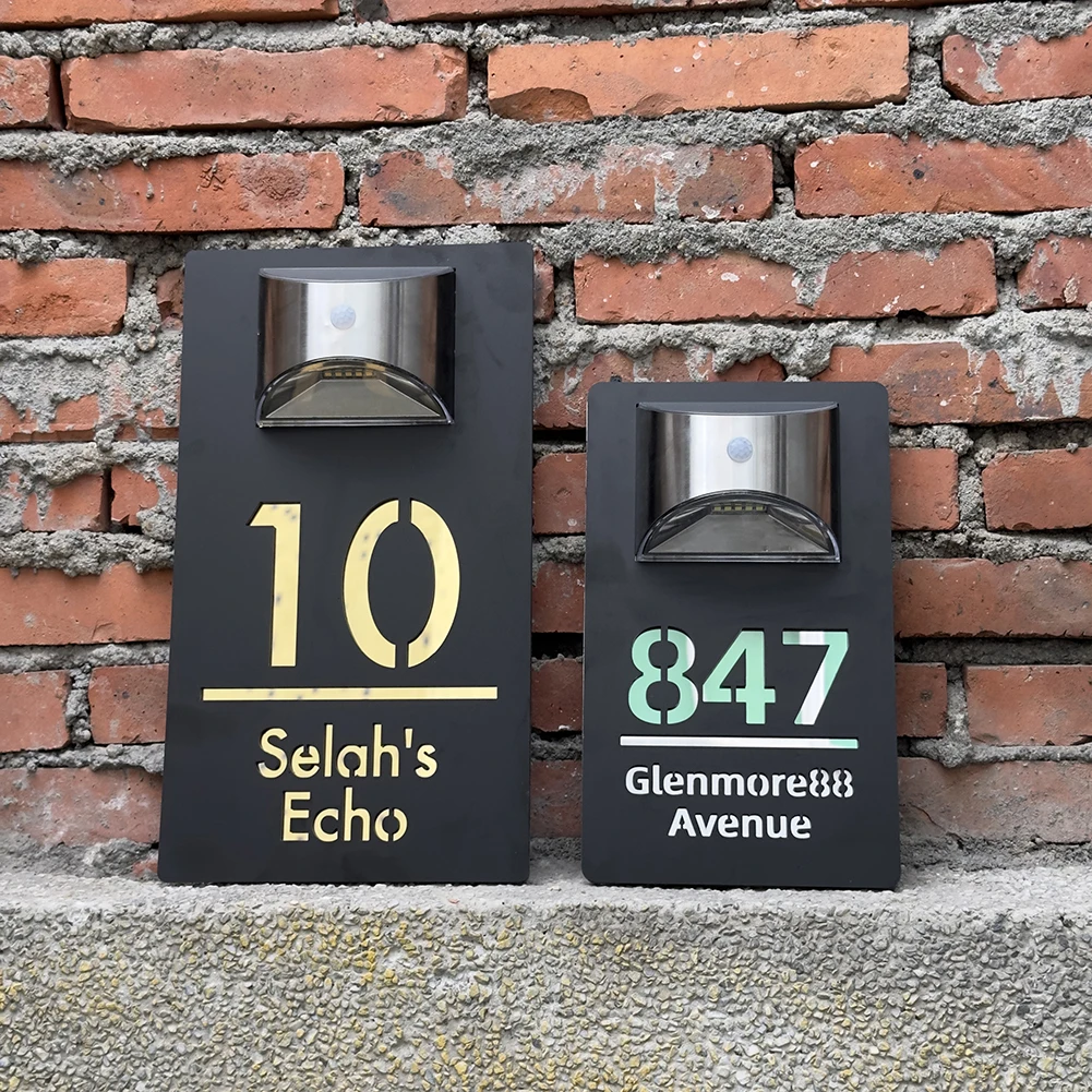 House number signs house numbers number plate External House Numbers Solar Light Motion Sensor Exterior Door Number Matte Acrylic 3D Laser Cut Outdoor House Number Plate