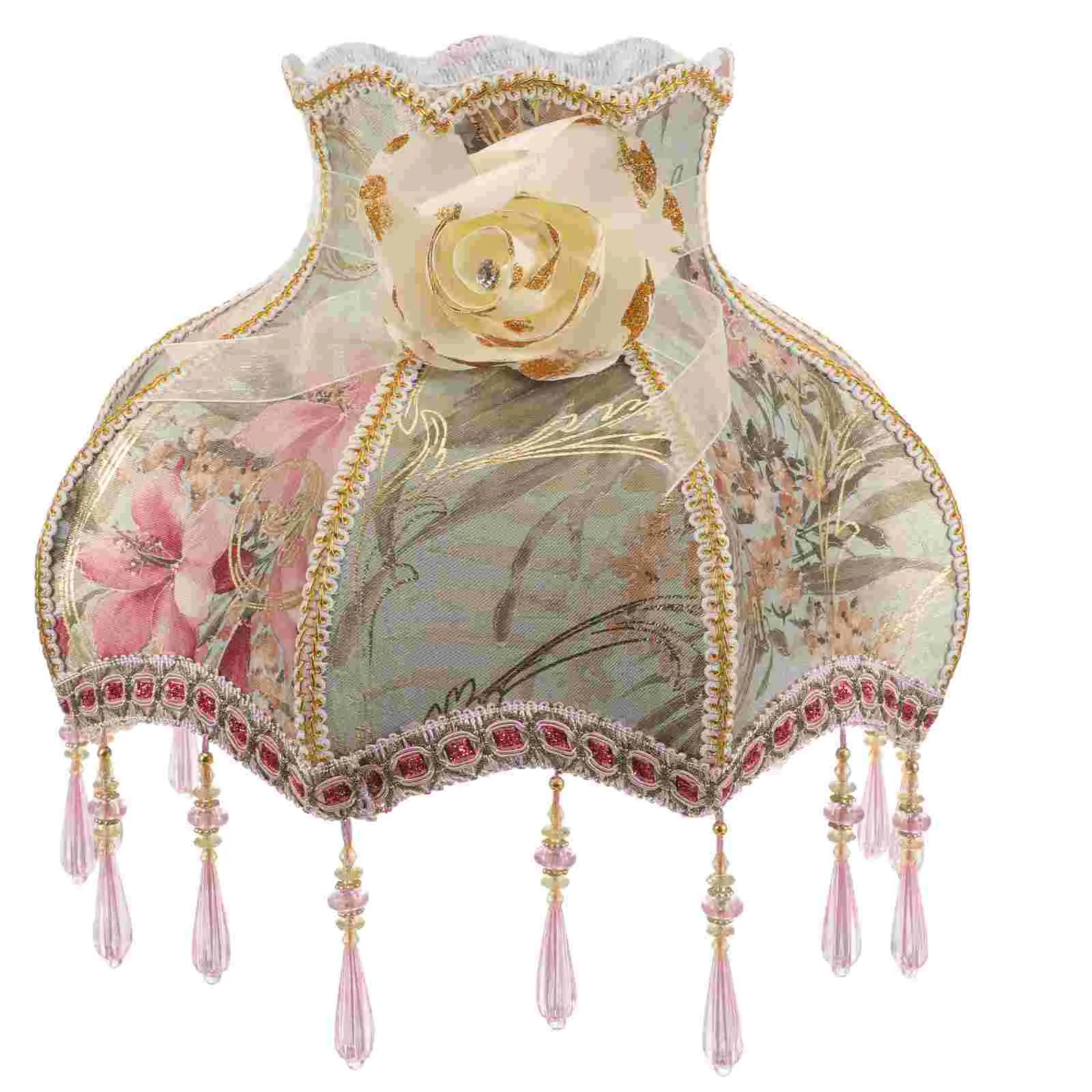 

Vintage Lamp Shade Victorian Lampshade Beads Fringe Scallop Dome Lamp Cover E27 European Cloth Lamp Covers