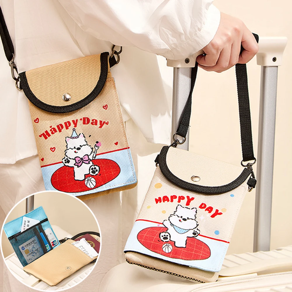 Mini Oxford Cloth Shoulder Bag Passport ID Holder Multifunctional Square Travel Bag Casual Mobile Phone Pockets Mesh Hanging Bag