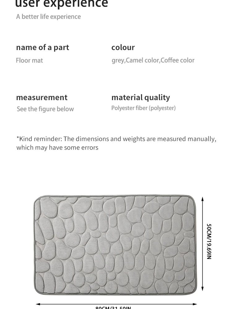 Description Picture 4 of item1 Embossed Pebble Bath Rug, Memory Foam Absorbent Floor Mat, Non-Slip Door Rug, Indoor Floor Mat, Bathroom Accessories