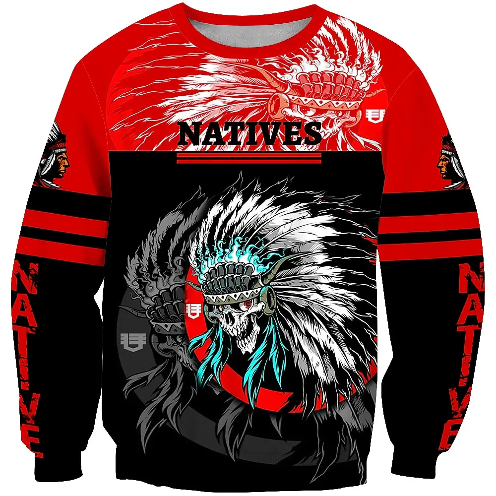

Indian Skull Style Motorcycle Print crewneck hoodie men's large casual 2024 new autumn/winter personalized clothes street wear