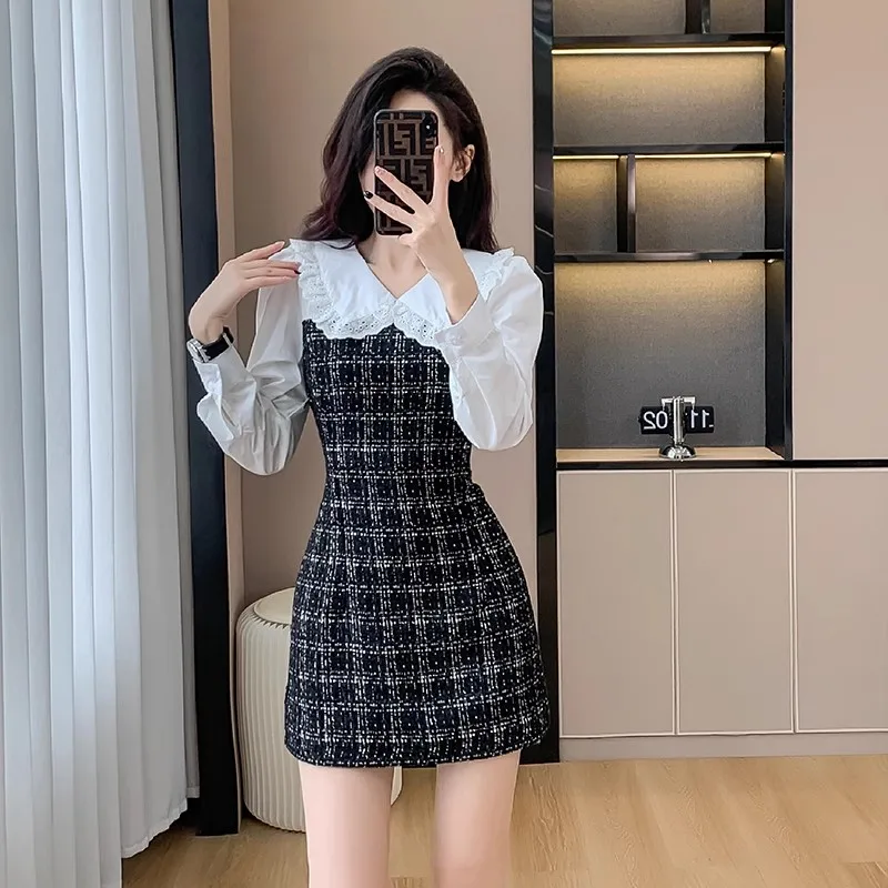 Autumn Tweed Woolen Mini Dress