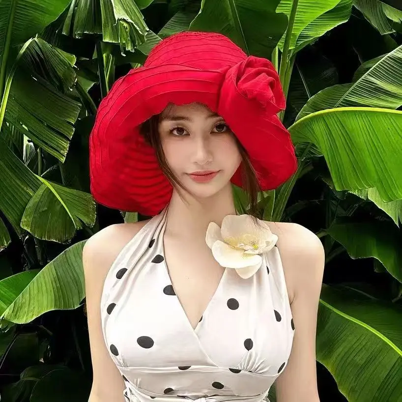 Summer Fashion Foldable Sun Hat Face Protection Fisherman Hat Bow Large Brim Outdoor