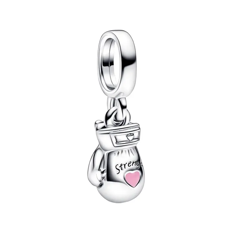 

Strenth Boxing Glove Pendants Charms For Women 925 Sterling Silver Fine Jewelry Making DIY Original Bracelets Pink Enamel Hearts