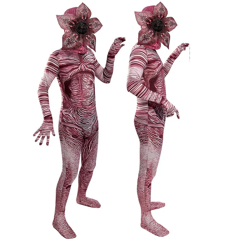 Scary Jumpsuit Costumes Adult Kid Cosplay Demogorgon Skull Horror Cosplay Bodysuit Mask Outfits Halloween Chomper Carneval Suit