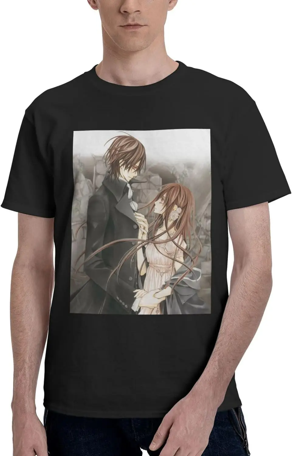 

Anime T Shirts Vampire Knight Yuki Cross Kaname Kuran Man's Summer Cotton Tee Crew Neck Short Sleeve Tees Black