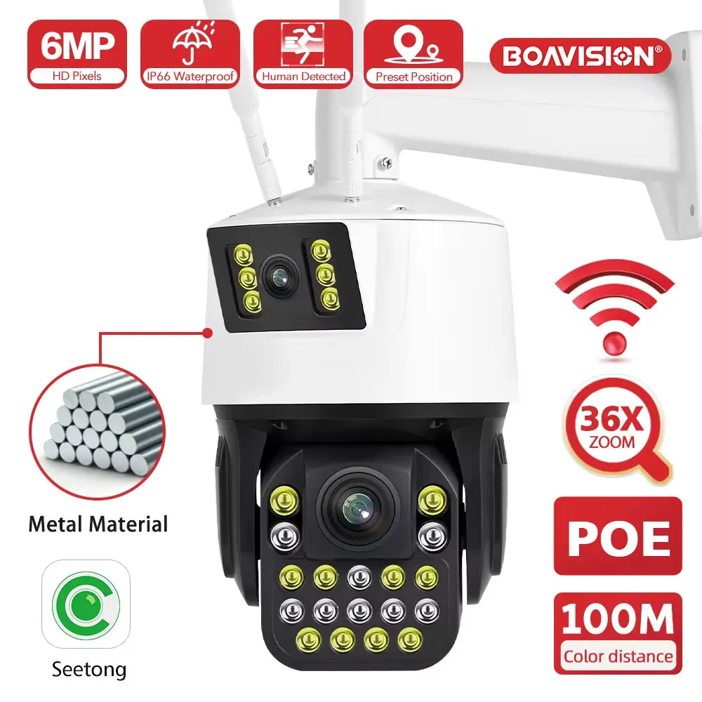 Seetong APP WIFI POE PTZ Camera 36X Zoom HD 6MP Dual Lens Dual