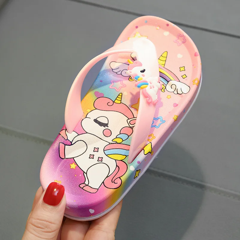 Cute Unicorn Flip-flops Girls 2022 Summer Indoor Home Bath Non-slip Sandals Children Princess Clip-on Flat Beach Shoes Slippers 4