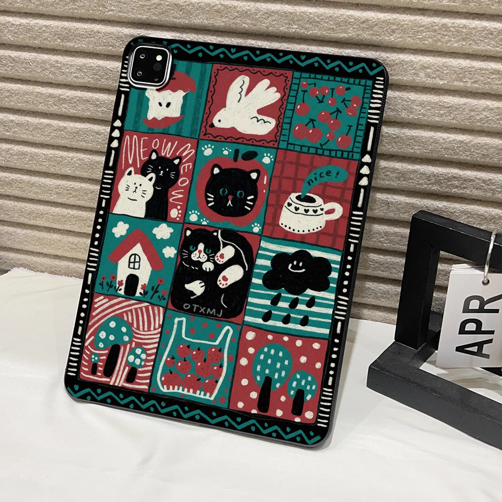 Matte Finish Vintage Collage Cat Playful Style Tablet Case
