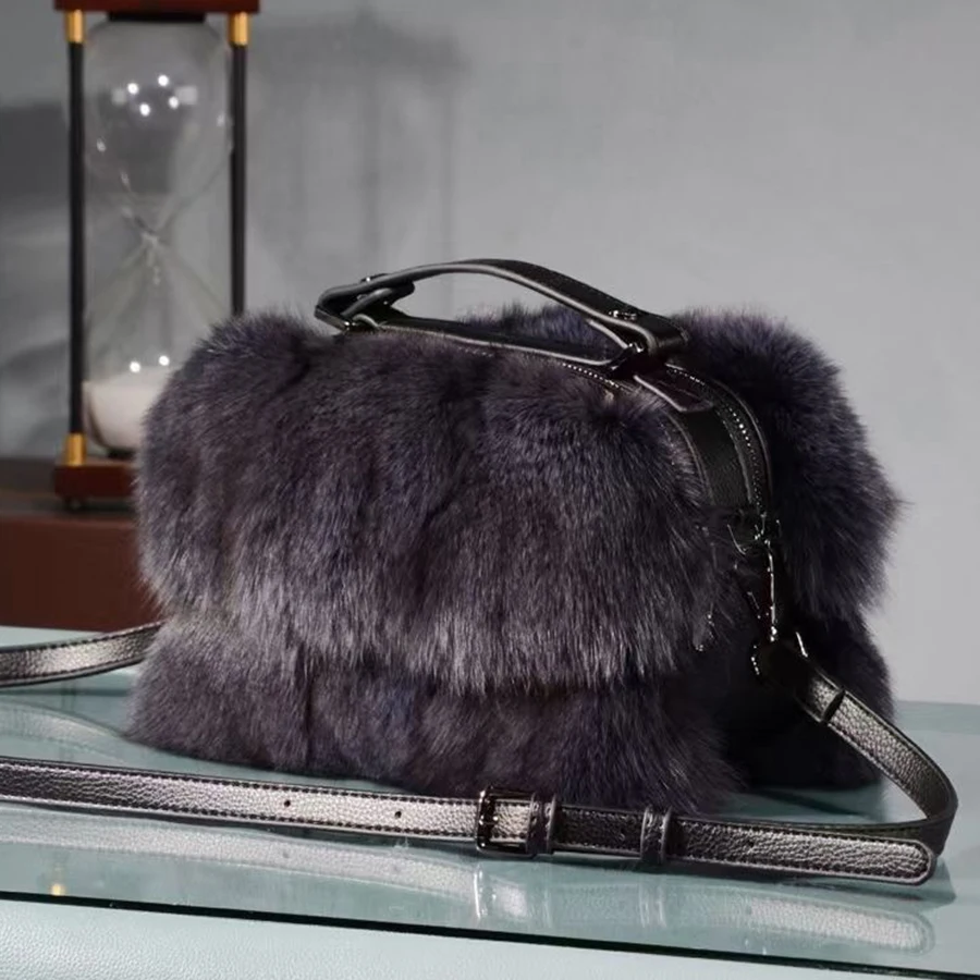 

Luxury Designer Handbags For Women Real Fox Fur Handbag High Quality Ladies Fashion Shoulder Bag