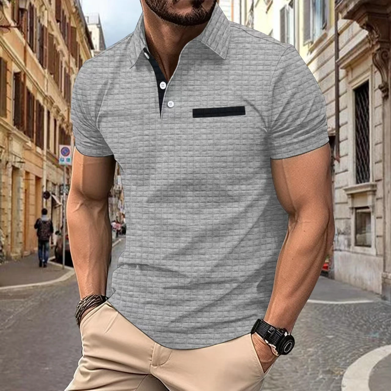 Description Picture 4 of itemEurope and the United States 2024 summer fashion POLO shirt new jacquard check men's sports polo shirt