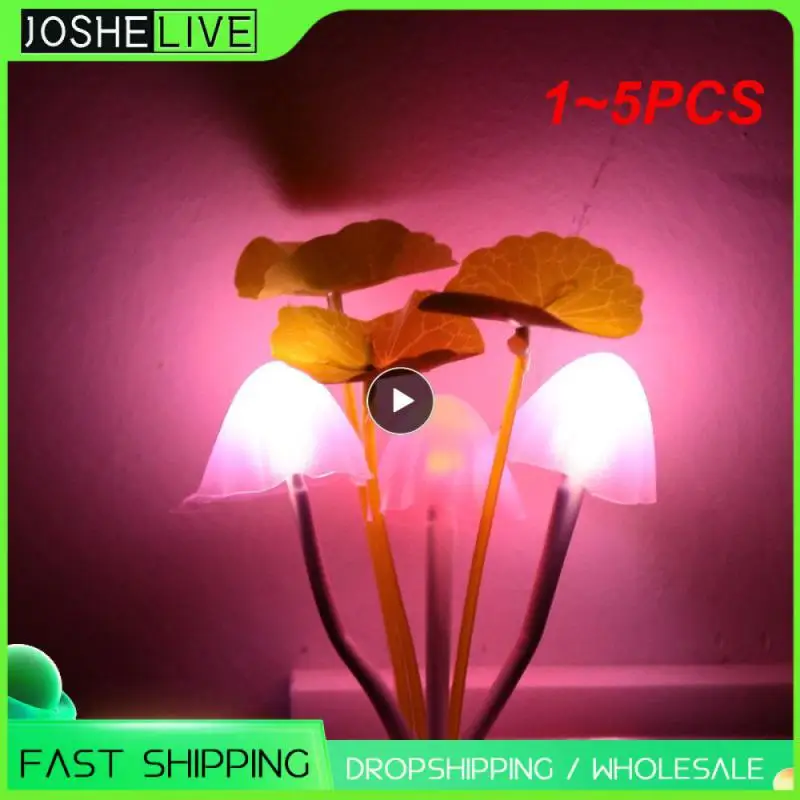 

1~5PCS Mushroom Night Indoor Wall Light US EU Plug Romantic Colorful Bulb Bedside Atomsphere Lamp Home Illumination Decoration