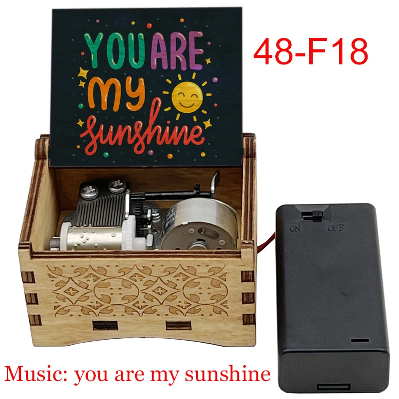 Automatic You Are My Sunshine Wooden Music Box Battery Holder Friends Wife Daughter Son Christmas New Year Gift music box