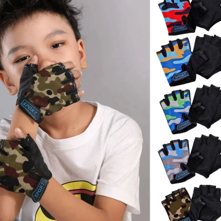 

Children Cycling Gloves Half Finger Bicycle Gloves High Elastic Non-slip Bike Gloves Camouflage Bike Gloves Riding Mittens