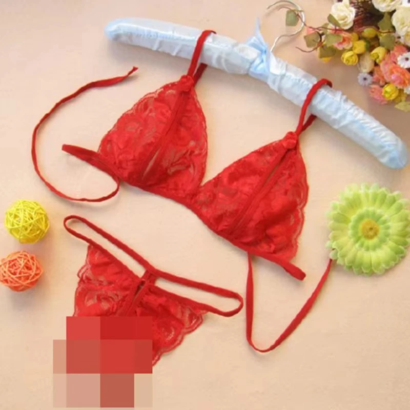 Women Pajamas Set Women Pajama Suit Sexy Underwear Three-point Open Cleavage Bikini Lace Pajamas Thong Two-piece Set